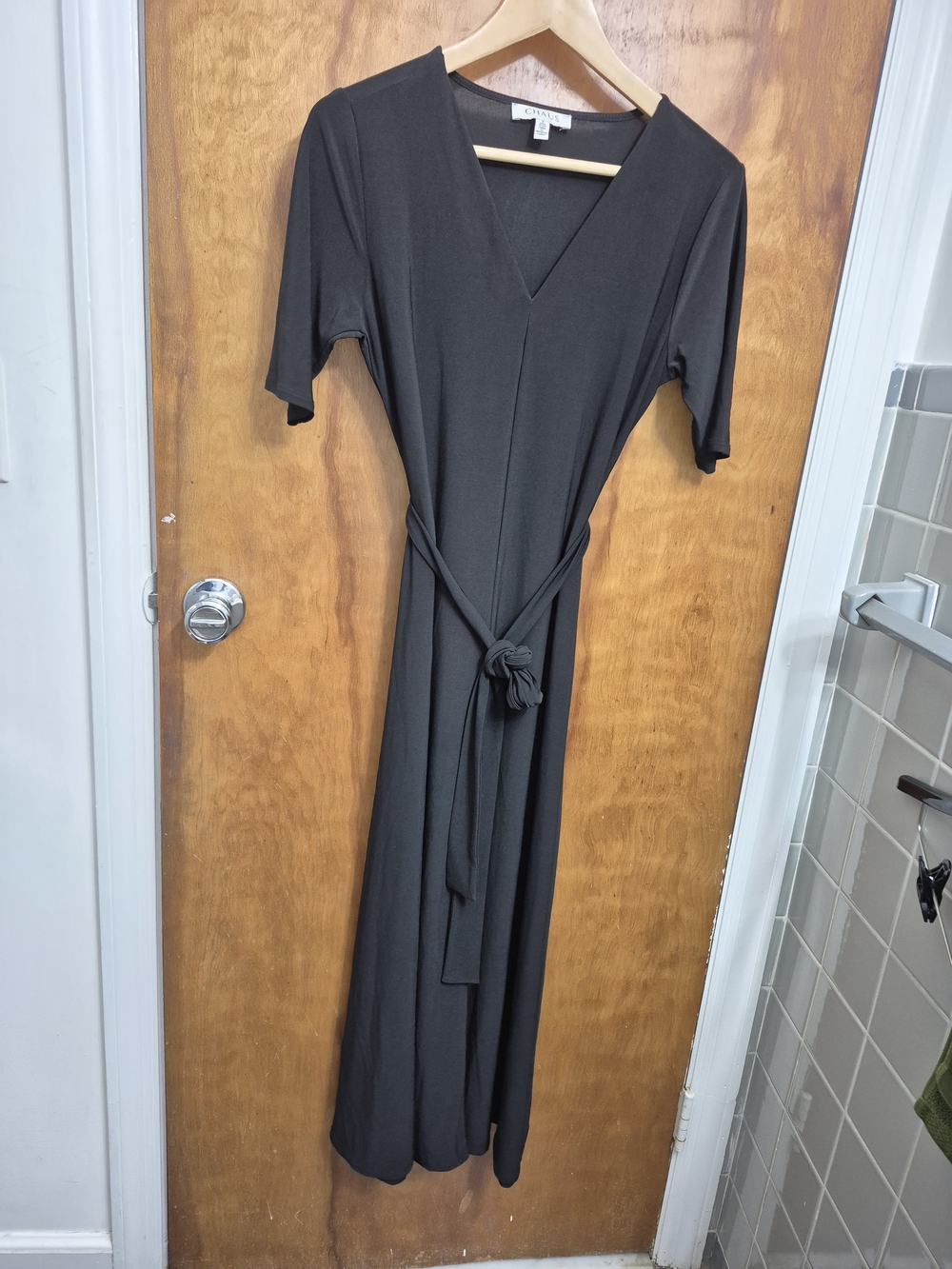 Chaus Black V-Neck Tie-Waist Maxi Dress